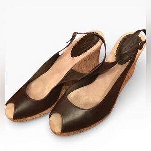 LOFT Dark Brown Leather Peep-Toe Wedges EPOC SIZE 10